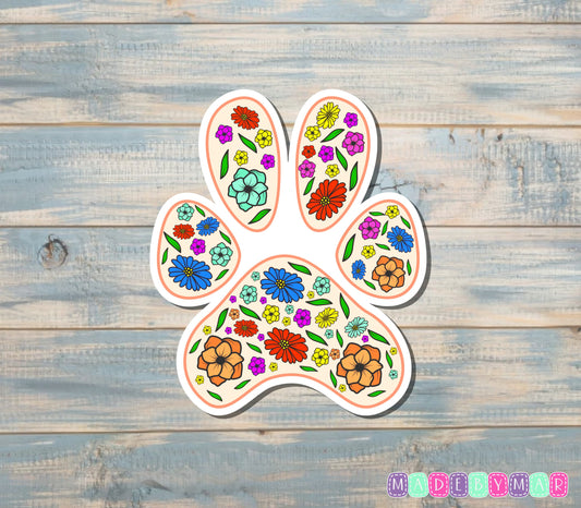 Floral Dog Paw | Sticker or Magnet | Dog Mom