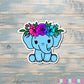 Baby Blue Elephant Sticker, Flower Crown |Sticker or Magnet