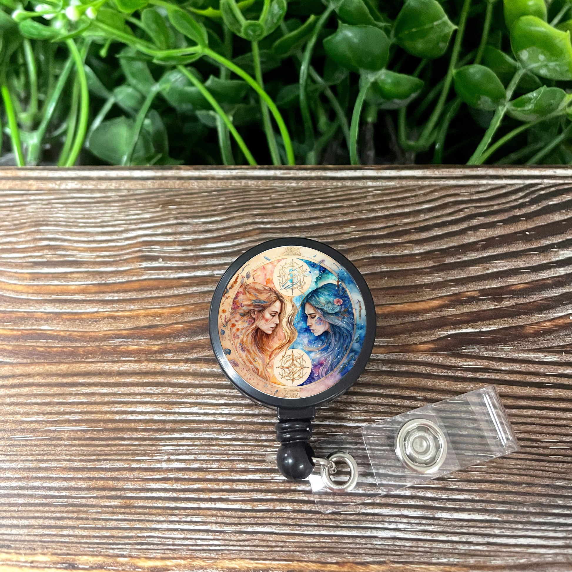 Gemini Zodiac Sign, Retractable Badge Reel, Boho Fun, Sublimation Lanyard Holder, Watercolor Celestial, Astrological Birthday - Handmade by Marlayna