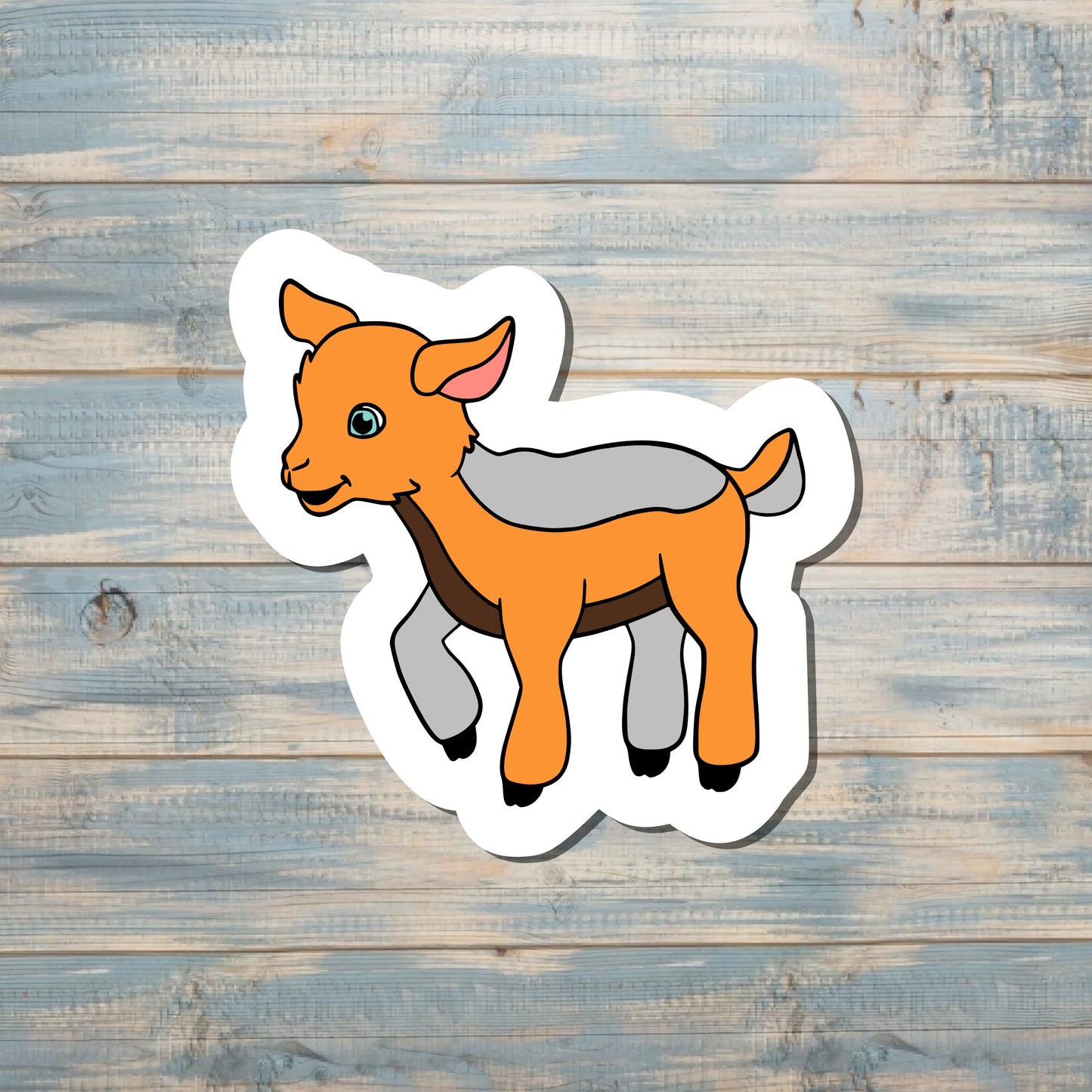 Orange and Silver Baby Goat Sticker, Goat Playing, Die Cut Vinyl Sticker |Sticker or Magnet