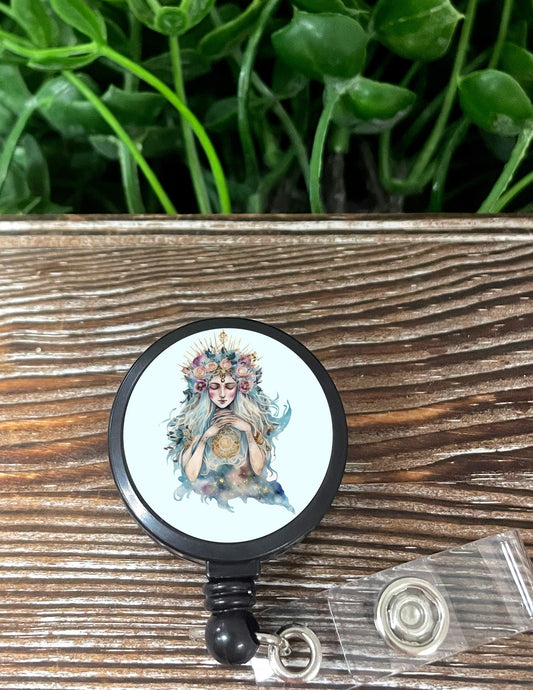 Celestial Goddess, Retractable Badge Reel, , Boho Fun, Sublimation Lanyard Holder - Handmade by Marlayna