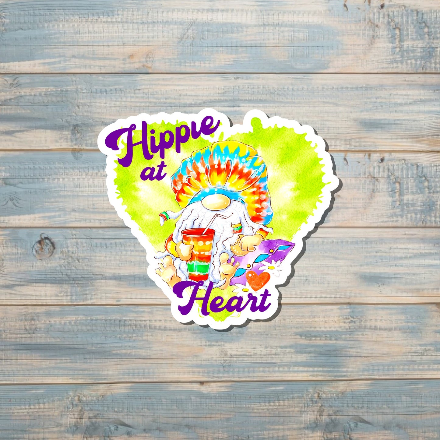 Hippie Sticker |Sticker or Magnet |Green Heart | Refrigerator Fridge Car |Boho Peace Decal | Tie Dye Gnome Love |Sticker or Magnet