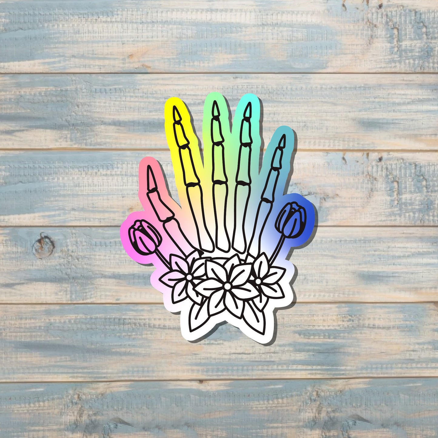 Pastel Watercolor Skeletal Hand, Die Cut Vinyl Sticker, , Boho Fun, Water Resistant |Sticker or Magnet