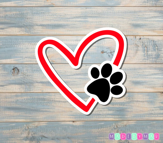 Dog Paw and Heart Sticker |Sticker or Magnet