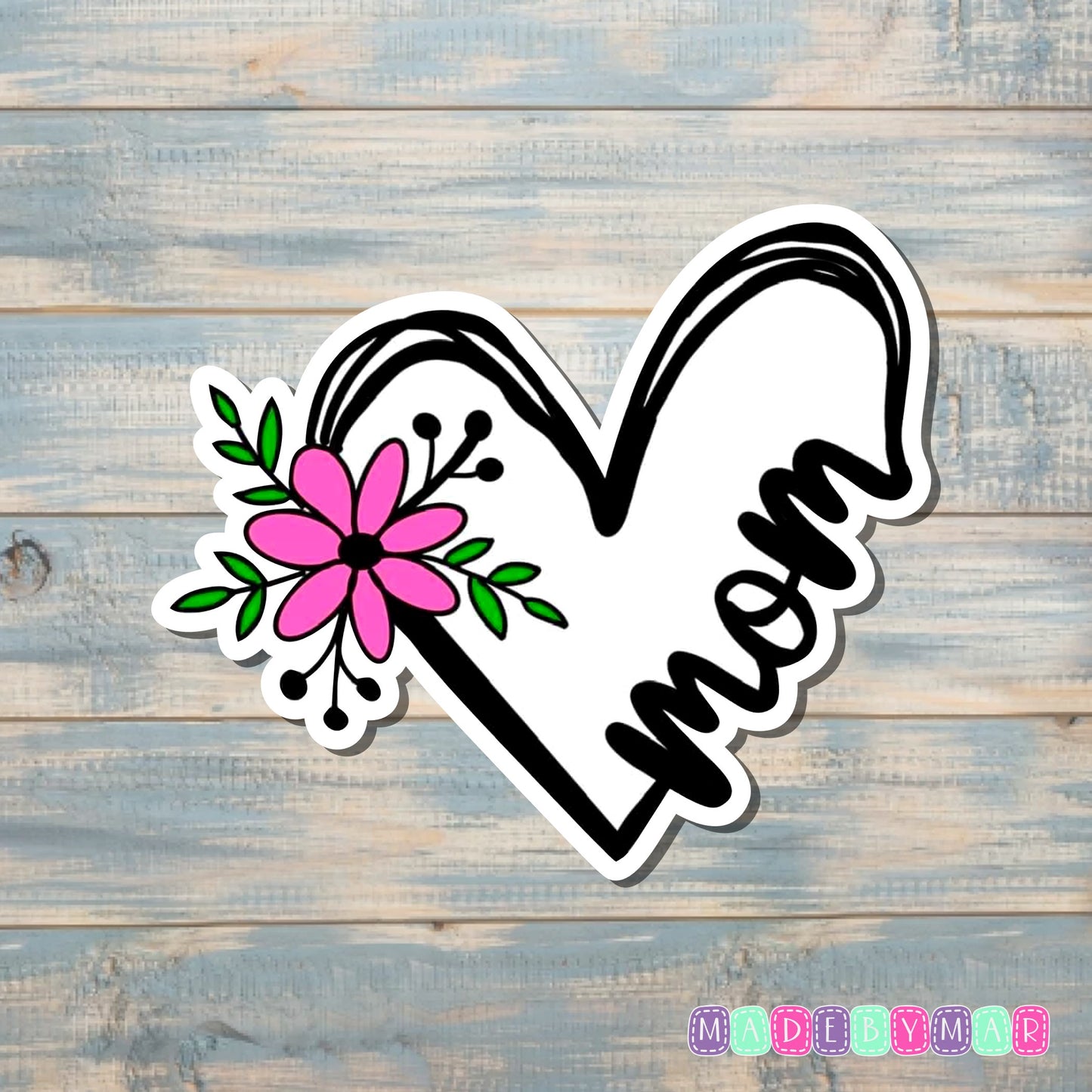 Mom Heart w/ Flower |Sticker or Magnet | Mother's Day