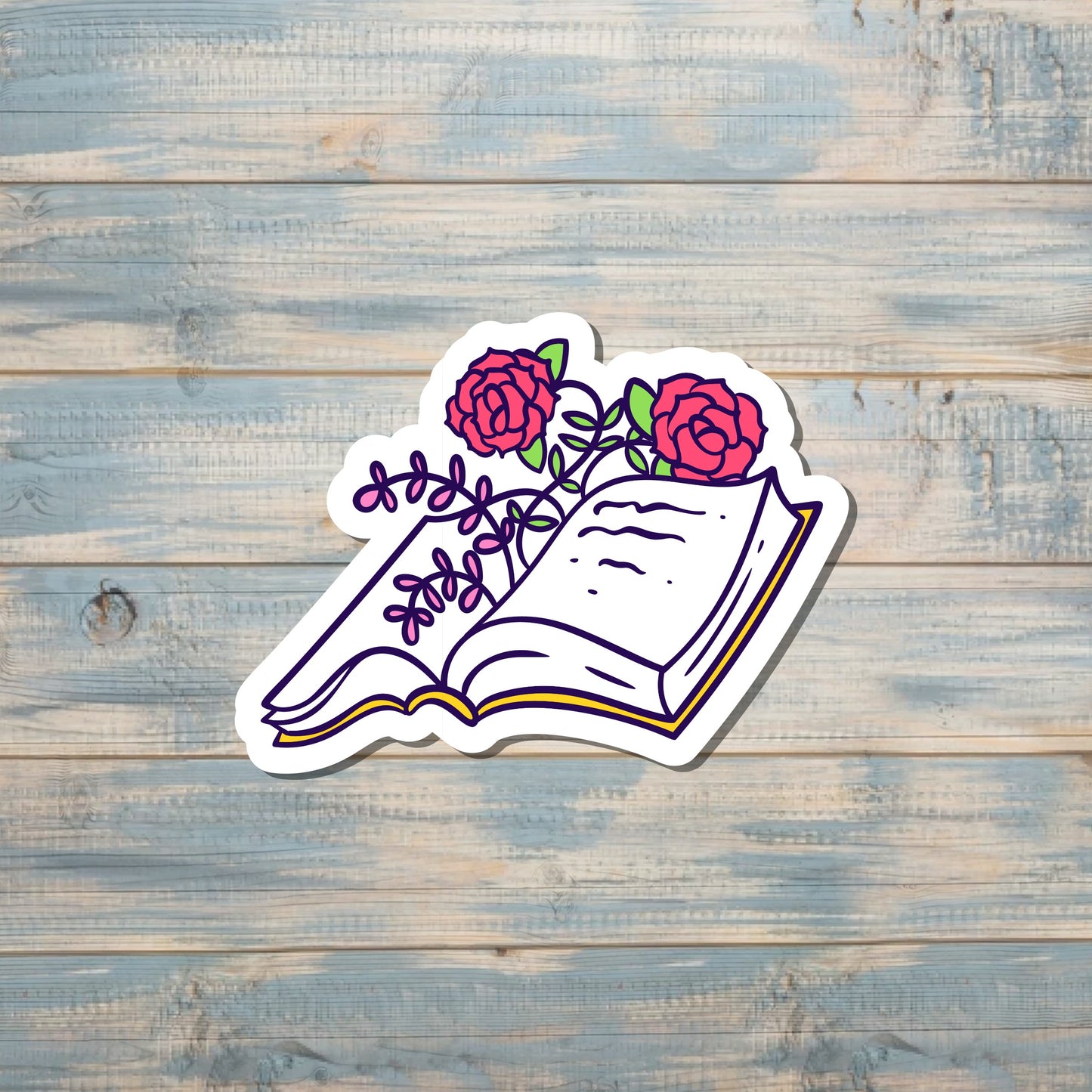 Book Sticker, Pink Flowers |Sticker or Magnet