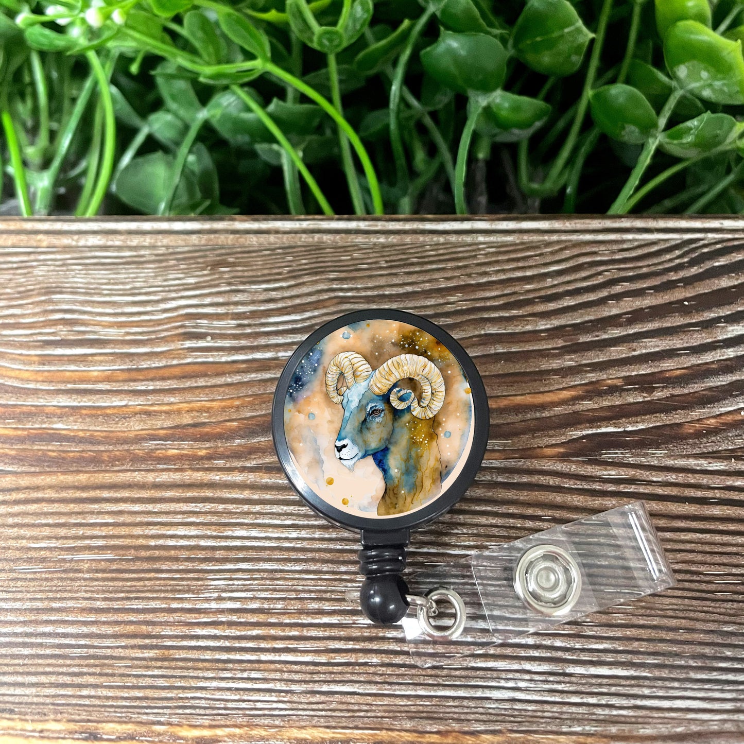 Aries Zodiac Sign, Retractable Badge Reel, Boho Fun, Sublimation Lanyard Holder, Watercolor Celestial, Astrological Birthday - Handmade by Marlayna