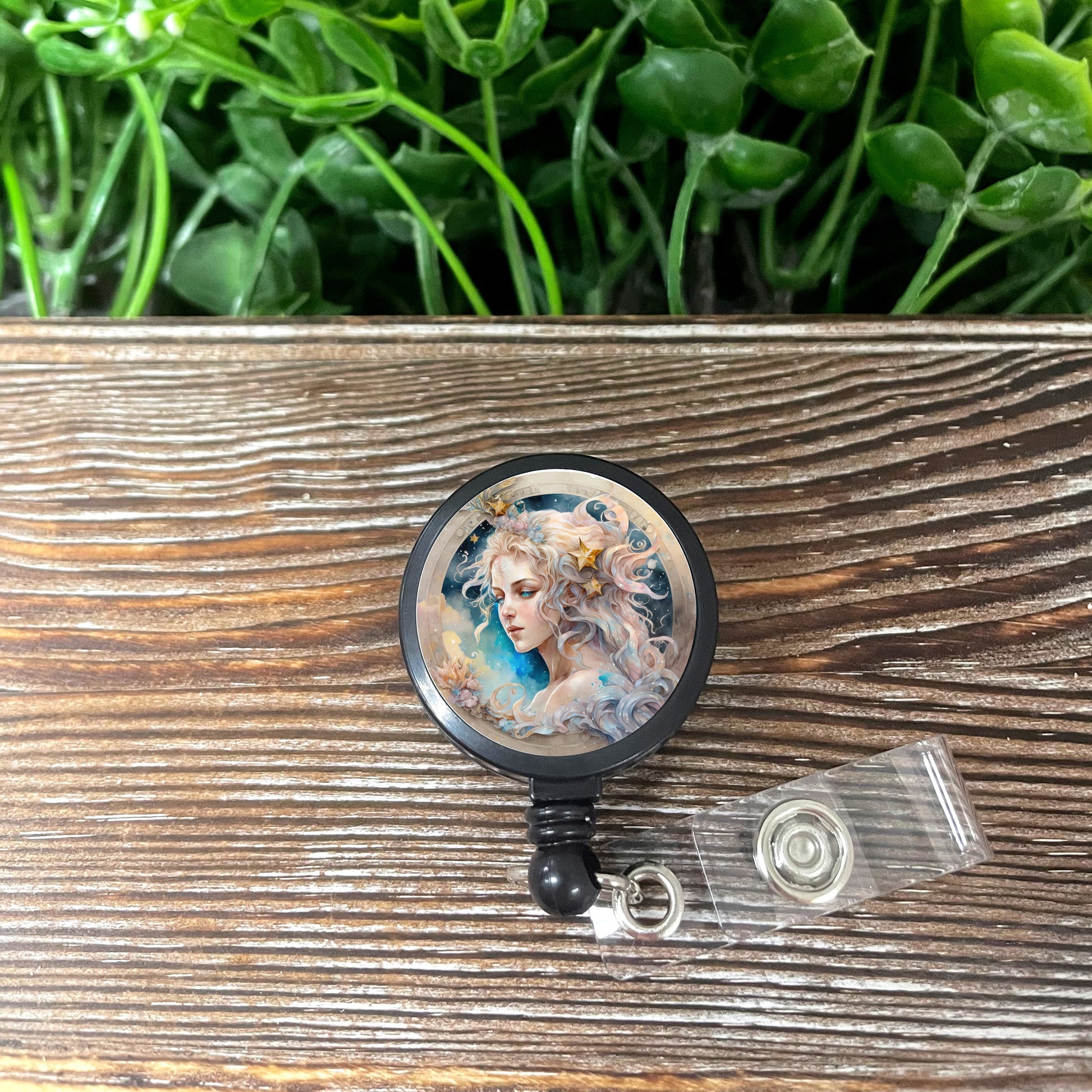 Virgo Zodiac Sign, Retractable Badge Reel, Boho Fun, Sublimation Lanyard Holder, Watercolor Celestial, Astrological Birthday - Handmade by Marlayna