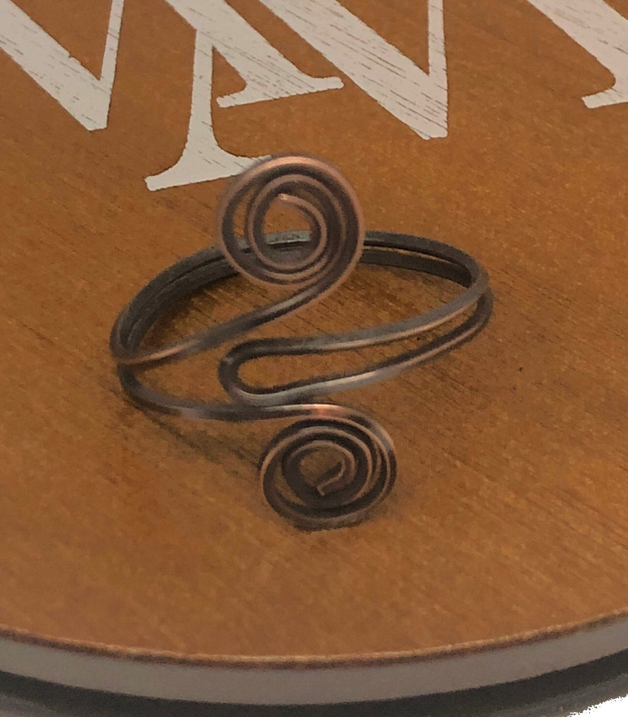 Wire Wrapped Copper Adjustable Swirl Ring - Handmade by Marlayna