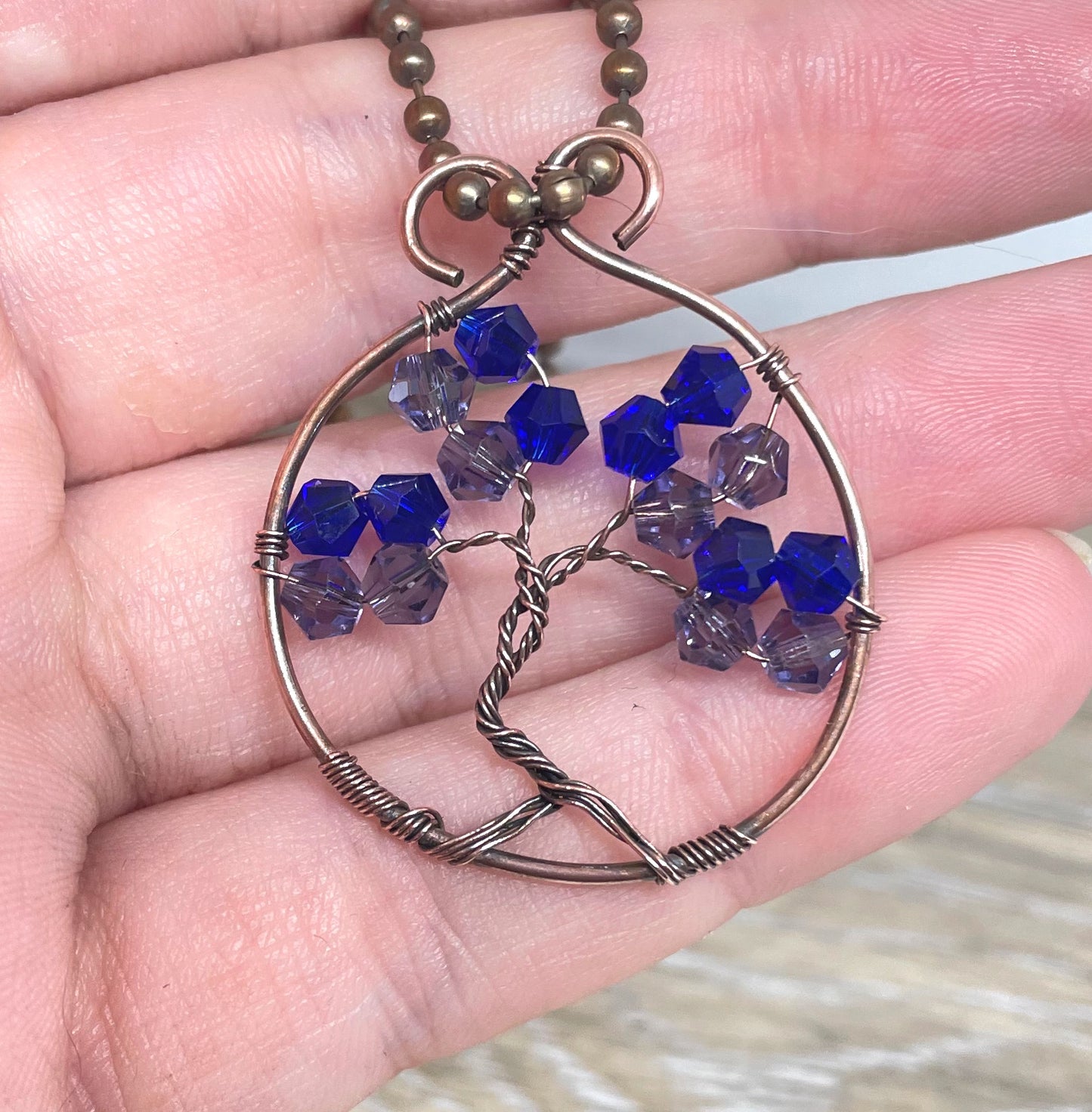 Mini Wire Wrapped Tree of Life Pendant with Glass Crystals - Handmade by Marlayna