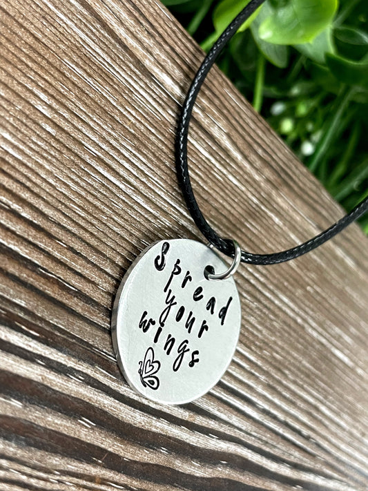 Spread your Wings Butterfly Hand Stamped Necklace - Handmade by Marlayna