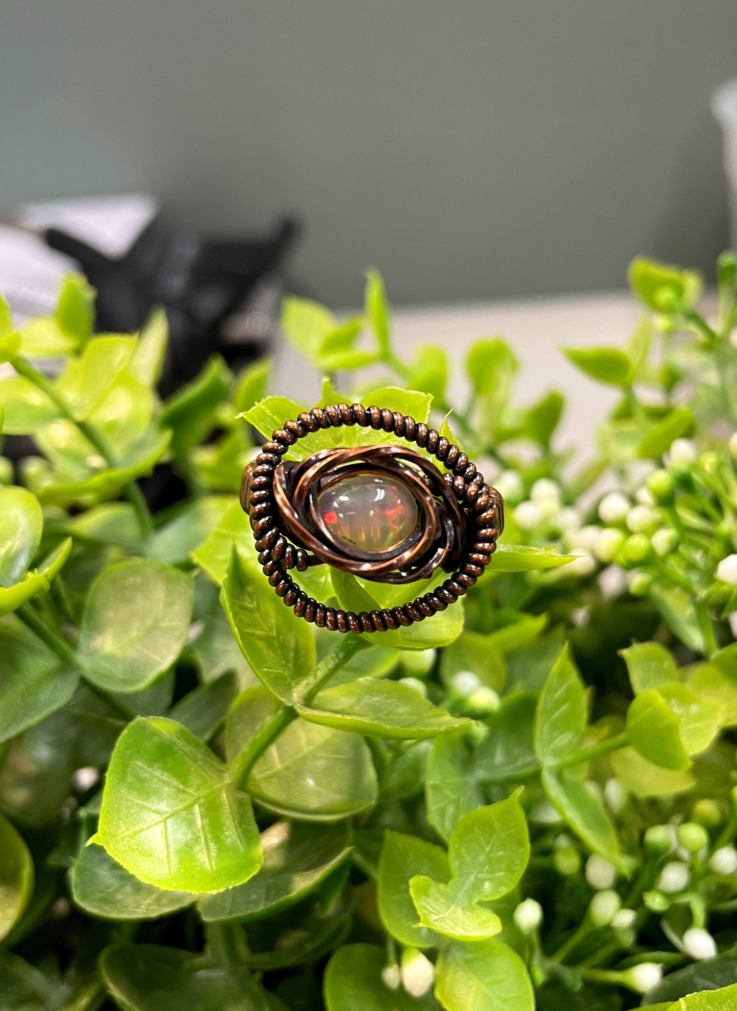 Opal Cabochon Wire Wrapped Ring Size 8 - Handmade by Marlayna