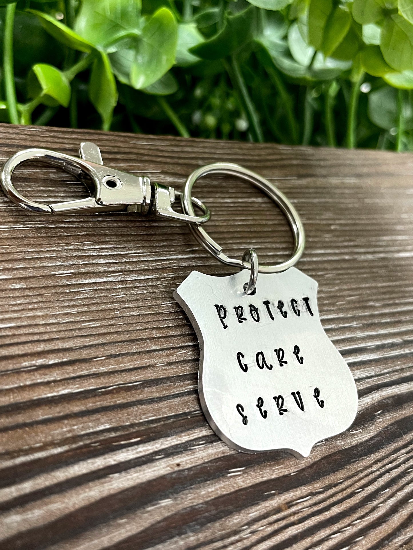 Police Badge Hand Stamped Key Chain - Handmade by Marlayna