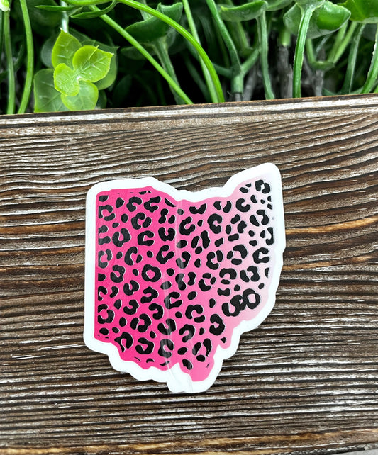 Pink Leopard Ohio Die Cut Sticker, Graphic Art Sticker, Vinyl, |Sticker or Magnet