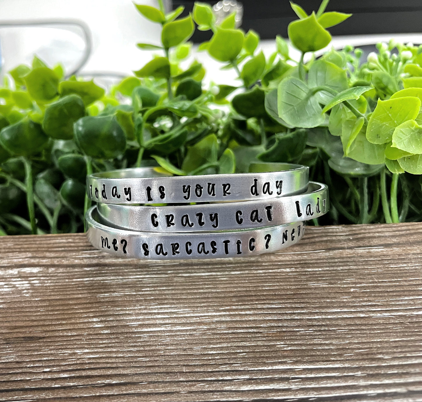 Hand Stamped Cuff Bracelet Sarcasm Quote - Can be d - Handmade by Marlayna