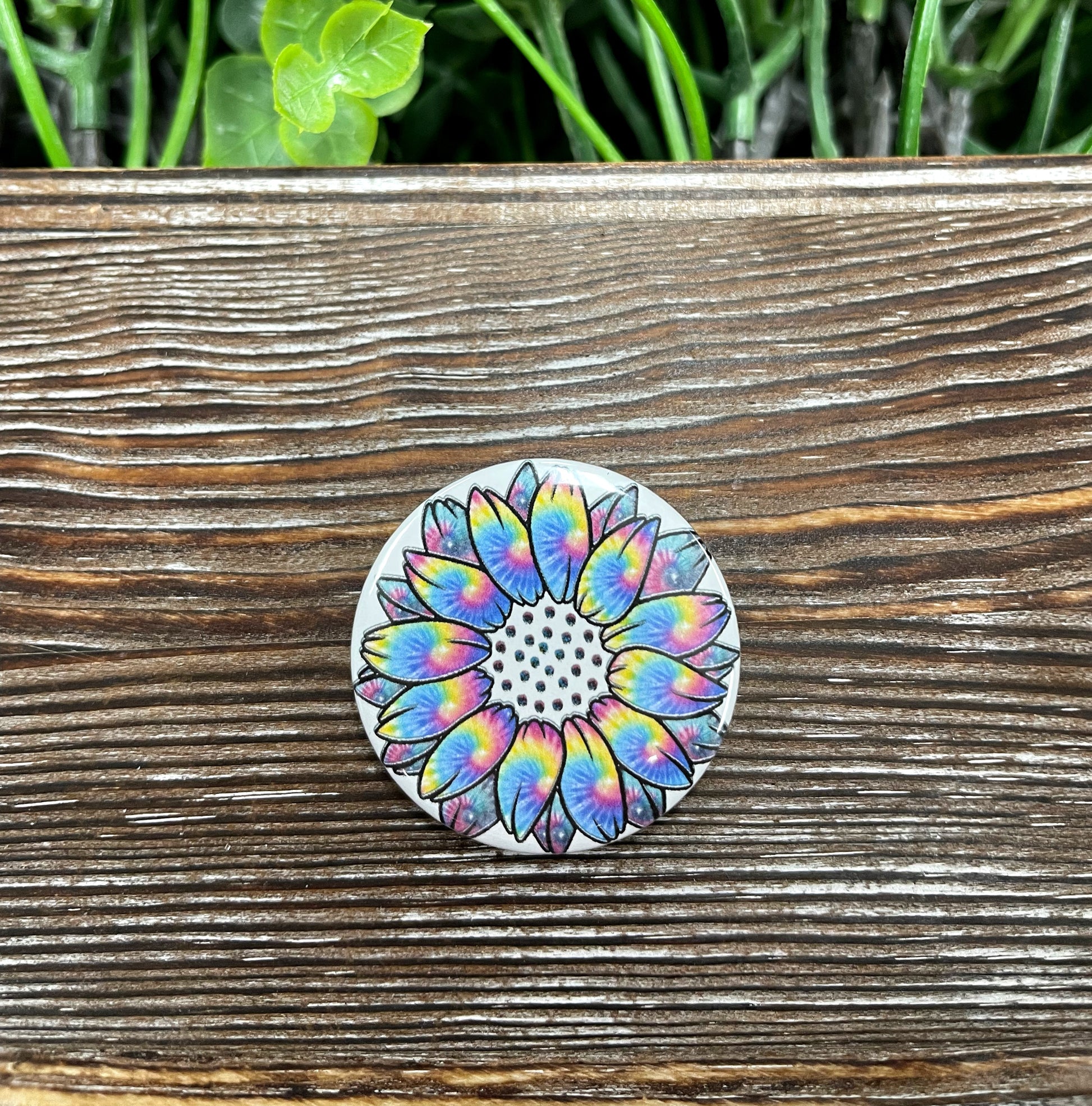 Tie Dye Sunflower Graphic Art Button / Pin 1.25” - Handmade by Marlayna