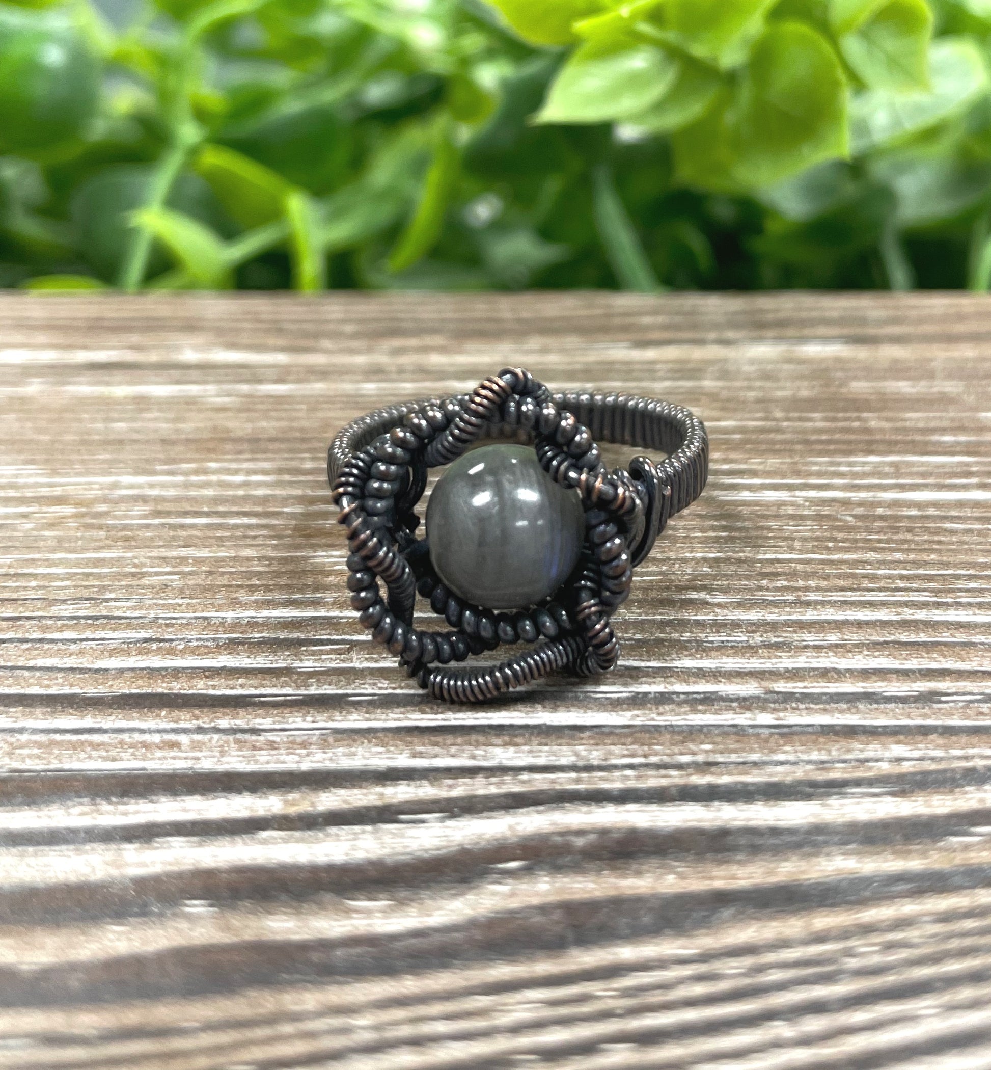 Labradorite Gemstone Wire Wrapped Ring - Handmade by Marlayna