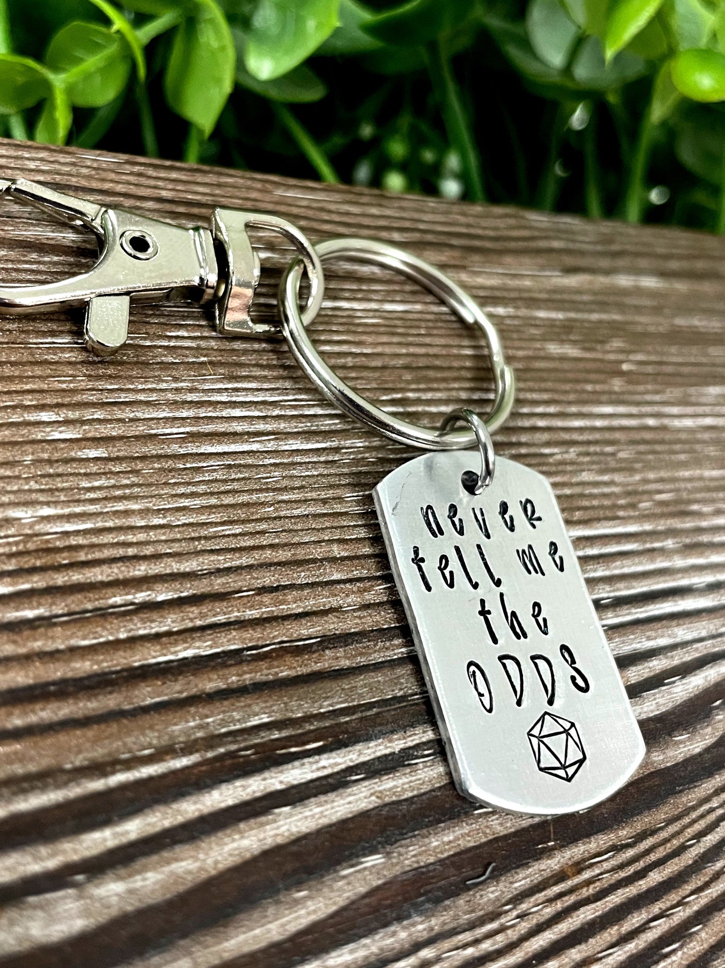 Never Tell Me the Odds Chance Gamer Dice Themed Hand Stamped Key Chain - Handmade by Marlayna