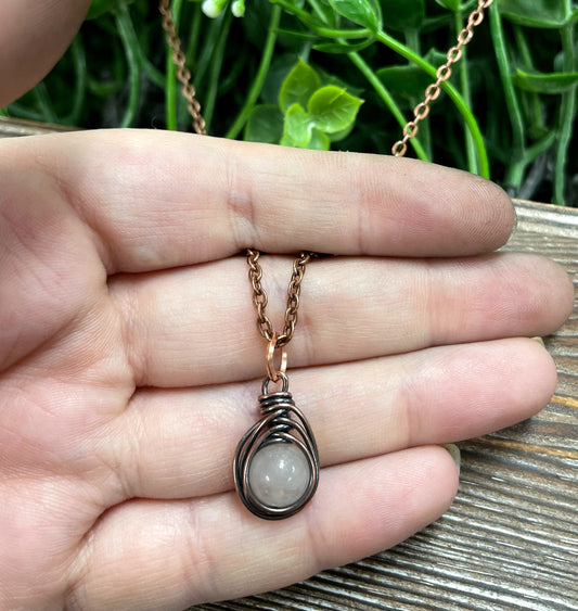 Mini Wire Wrapped Rose Quartz Gemstone Pendant - Handmade by Marlayna