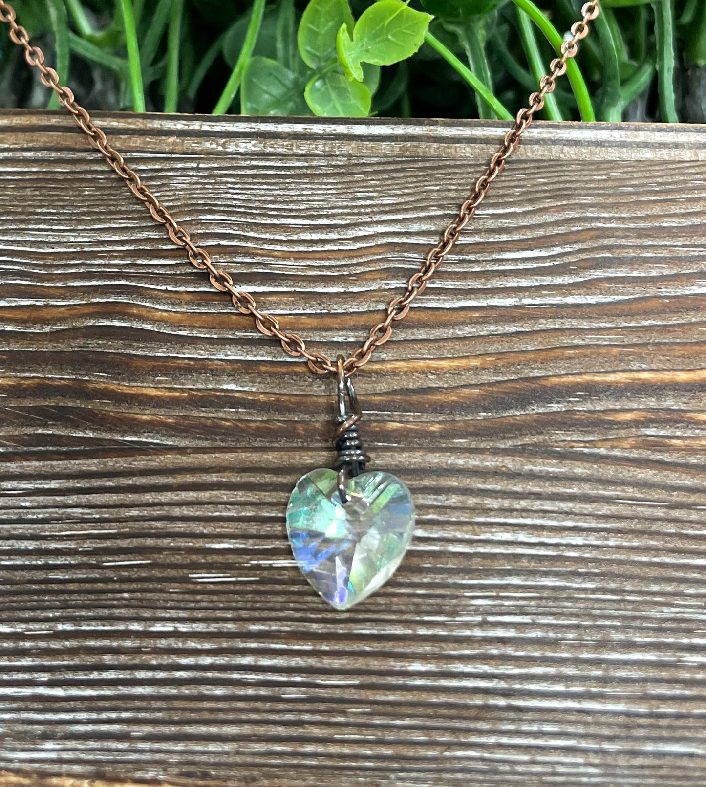 Wire Wrapped Faceted Glass Heart Crystal Pendant - Handmade by Marlayna