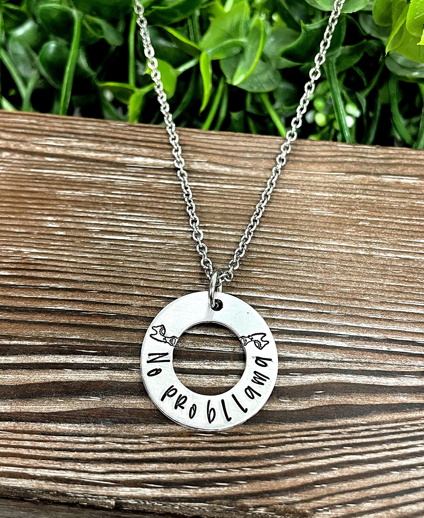 No Probllama Llama Fun Animal Themed Hand Stamped Necklace - Handmade by Marlayna