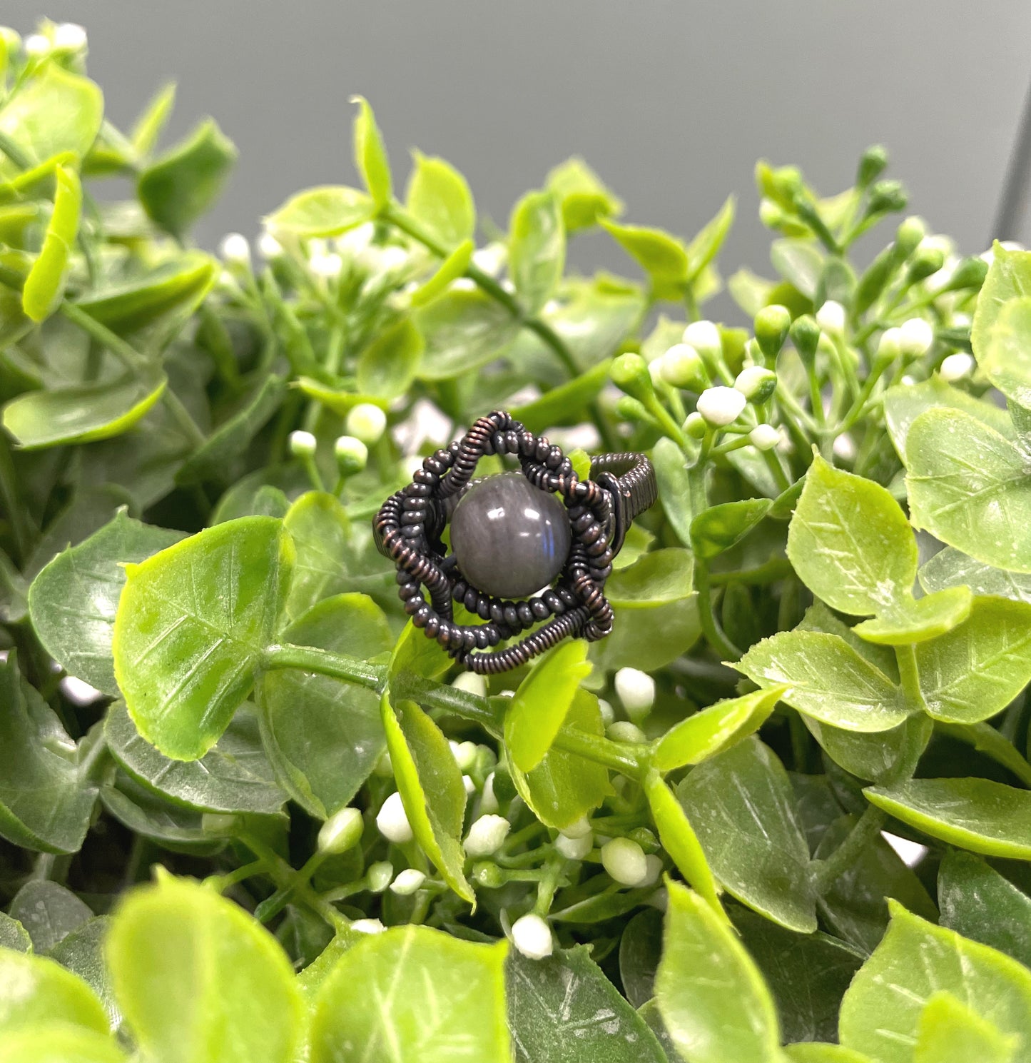 Labradorite Gemstone Wire Wrapped Ring - Handmade by Marlayna