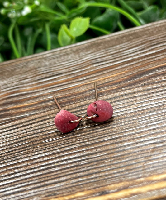 Coral Gemstone Chip Copper Stud Earrings - Handmade by Marlayna