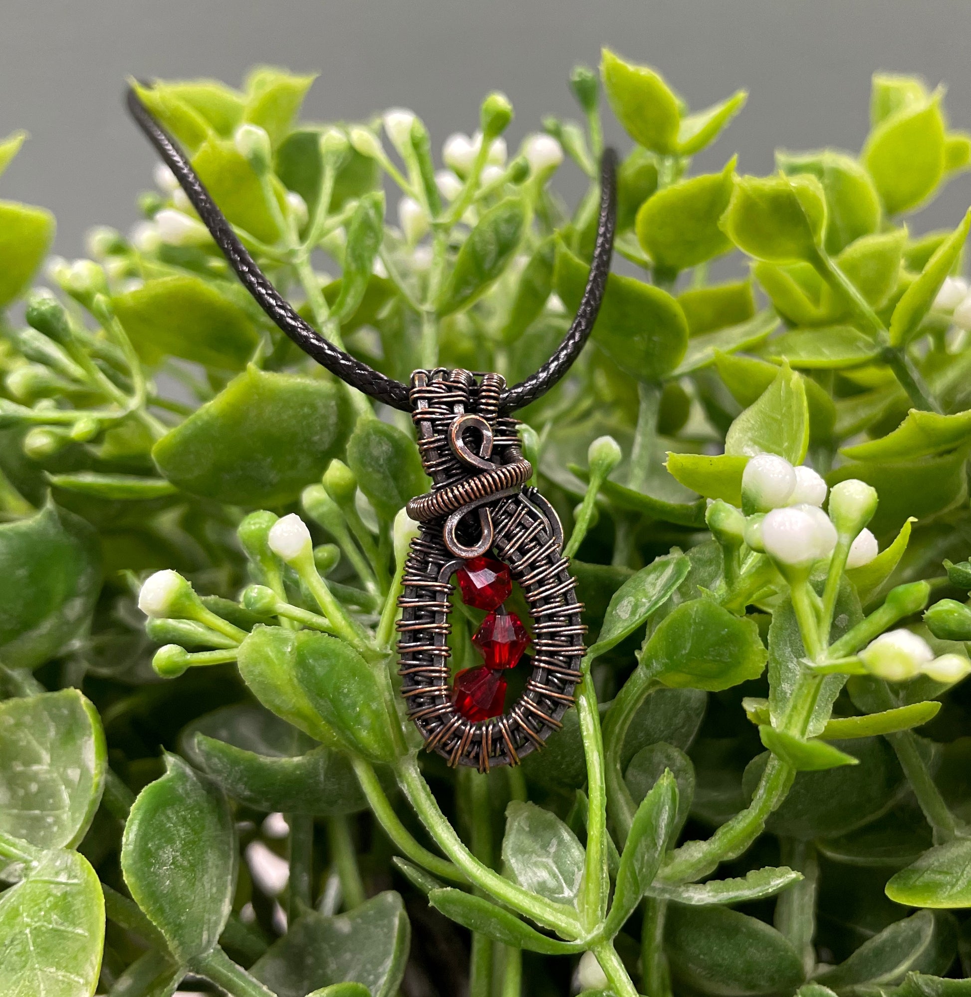 Mini Wire Wrapped Glass Crystals Pendant W/ Copper Wire - Handmade by Marlayna