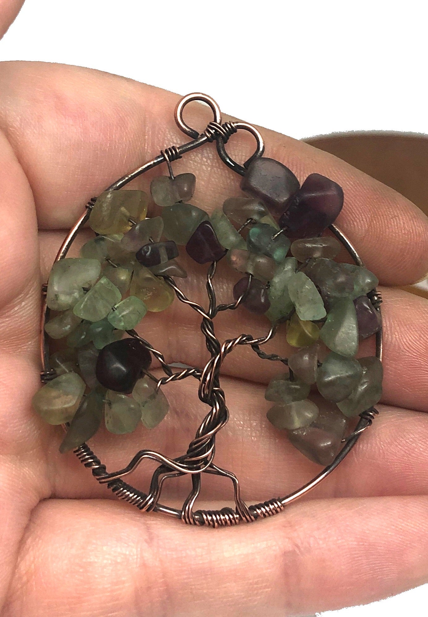 Wire Wrapped Tree of Life Pendant w/ Fluorite Gemstones - Handmade by Marlayna