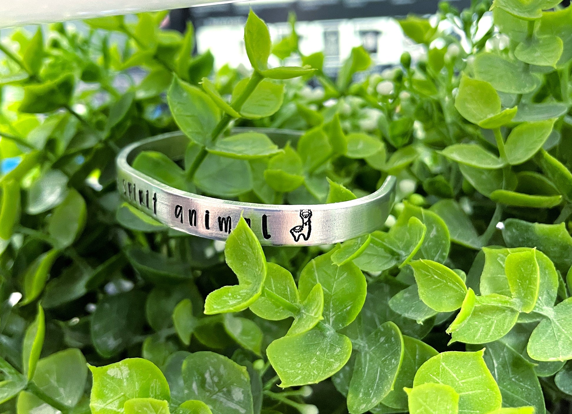 Llama is my Spirit Animal Hand Stamped Cuff Bracelet - Can be d - Handmade by Marlayna