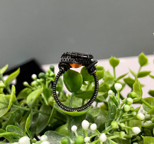 Orange Cats Eye Quartz Gemstone Wire Wrapped Ring - Handmade by Marlayna