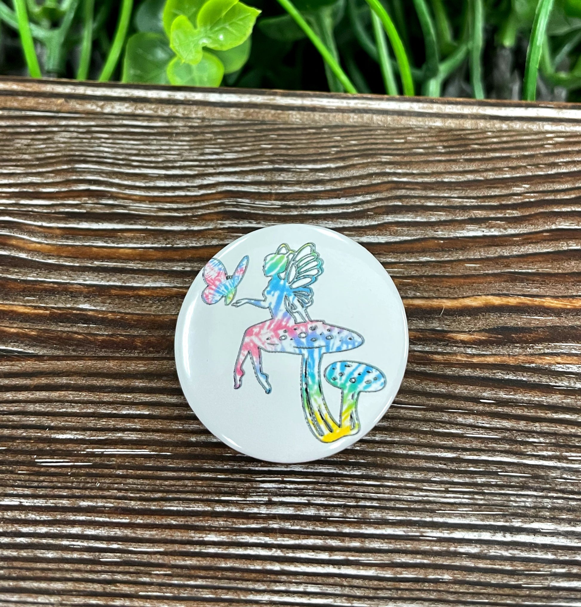 Tie Dye Fairy Mushroom Graphic Art Button / Pin 1.25” - Handmade by Marlayna