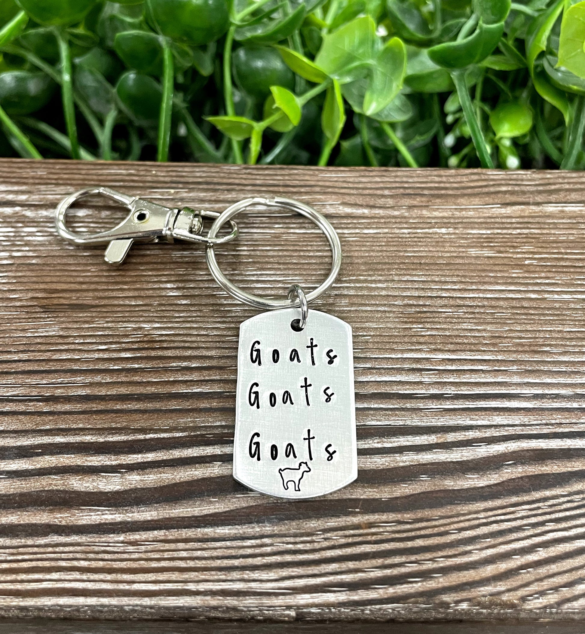 Goats Goats Goats Fun Animal Themed Hand Stamped Key Chain - Handmade by Marlayna