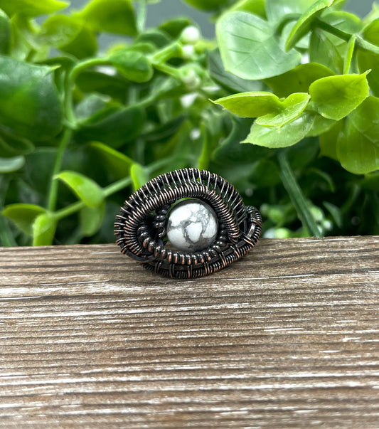 Howlite Wire Wrapped Ring - Handmade by Marlayna