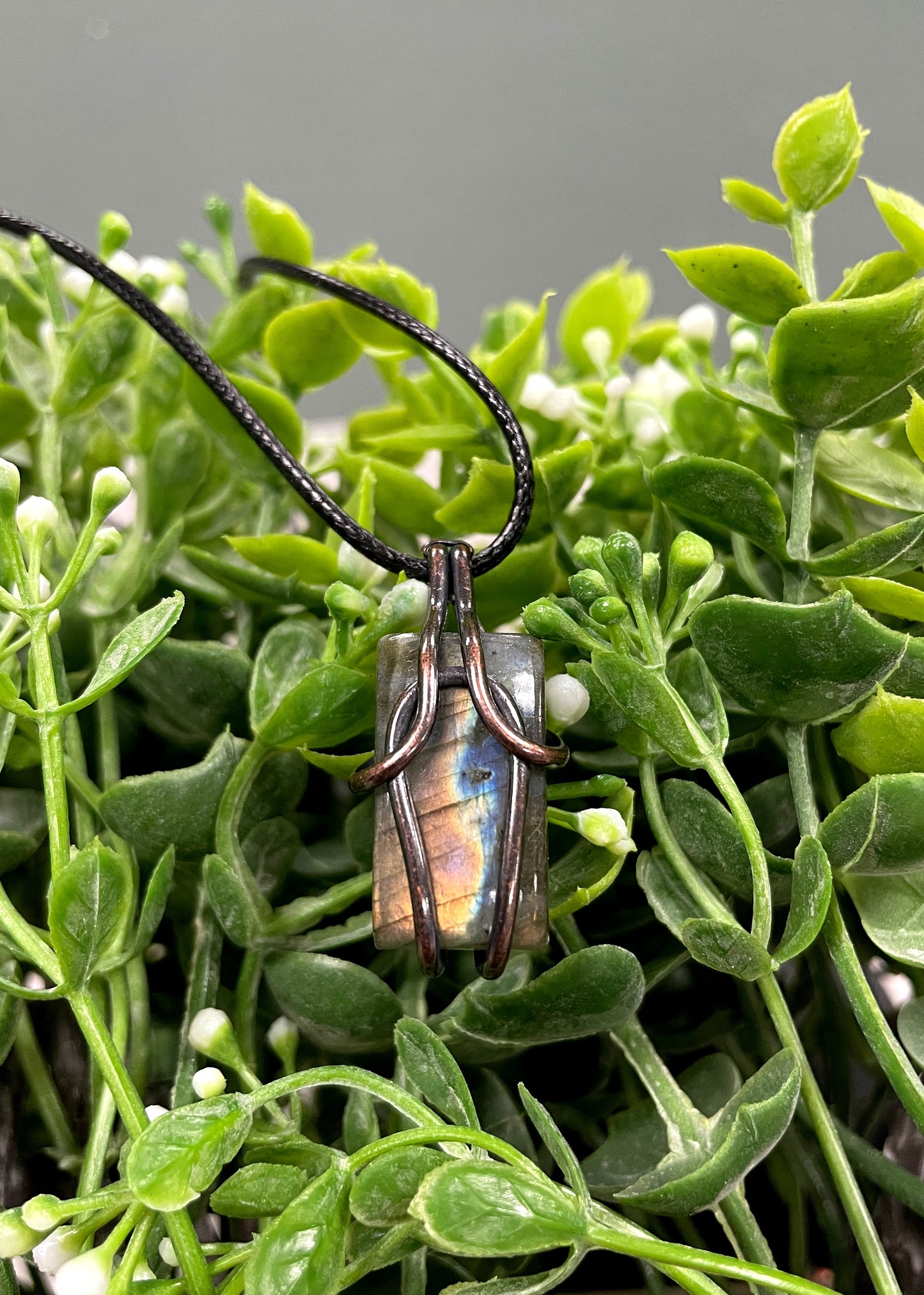 Mini Wire Wrapped Labradorite Gemstone Pendant, Square or Rectangle Shape - Handmade by Marlayna