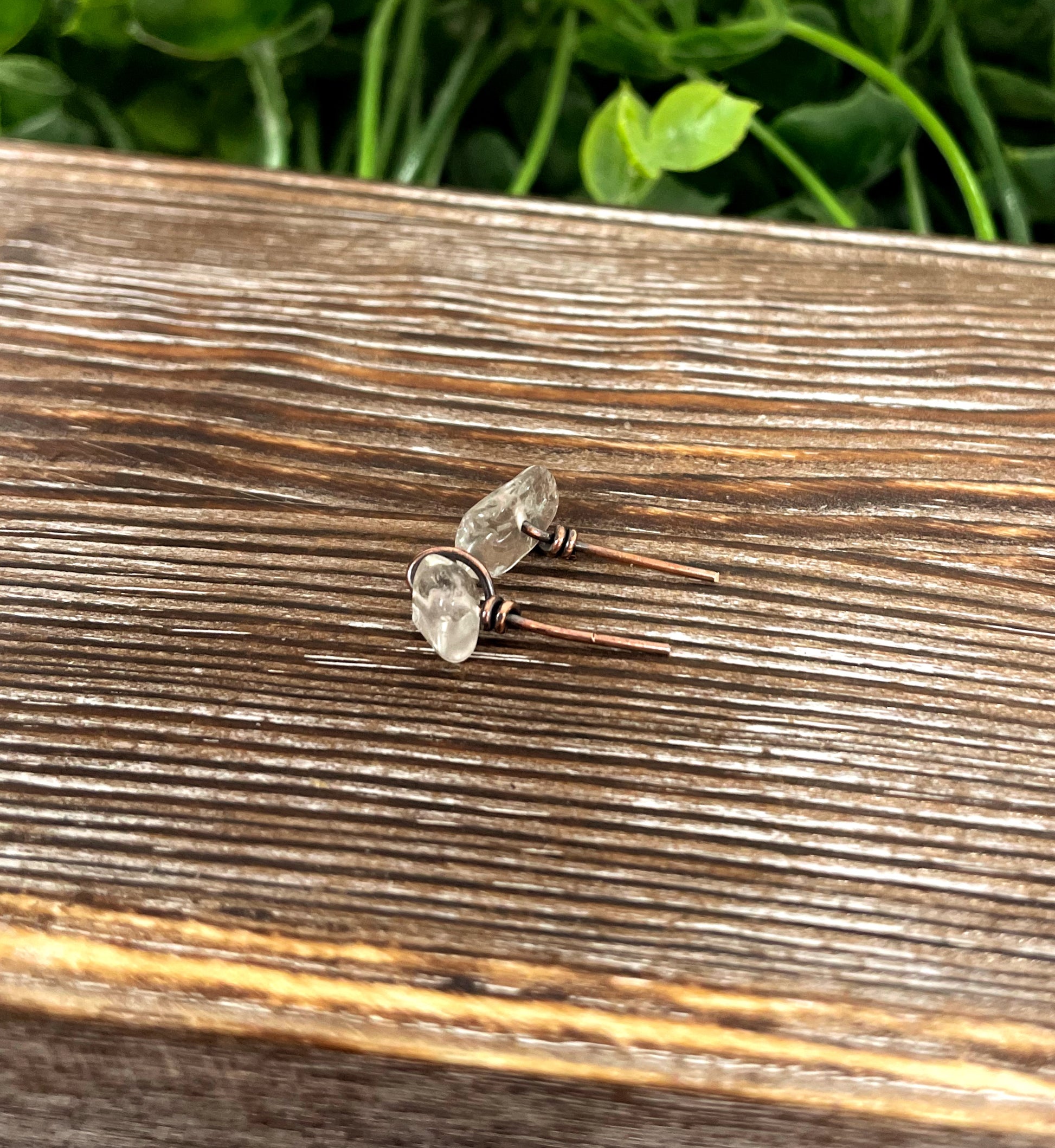 Quartz Gemstone Chip Copper Stud Earrings - Handmade by Marlayna