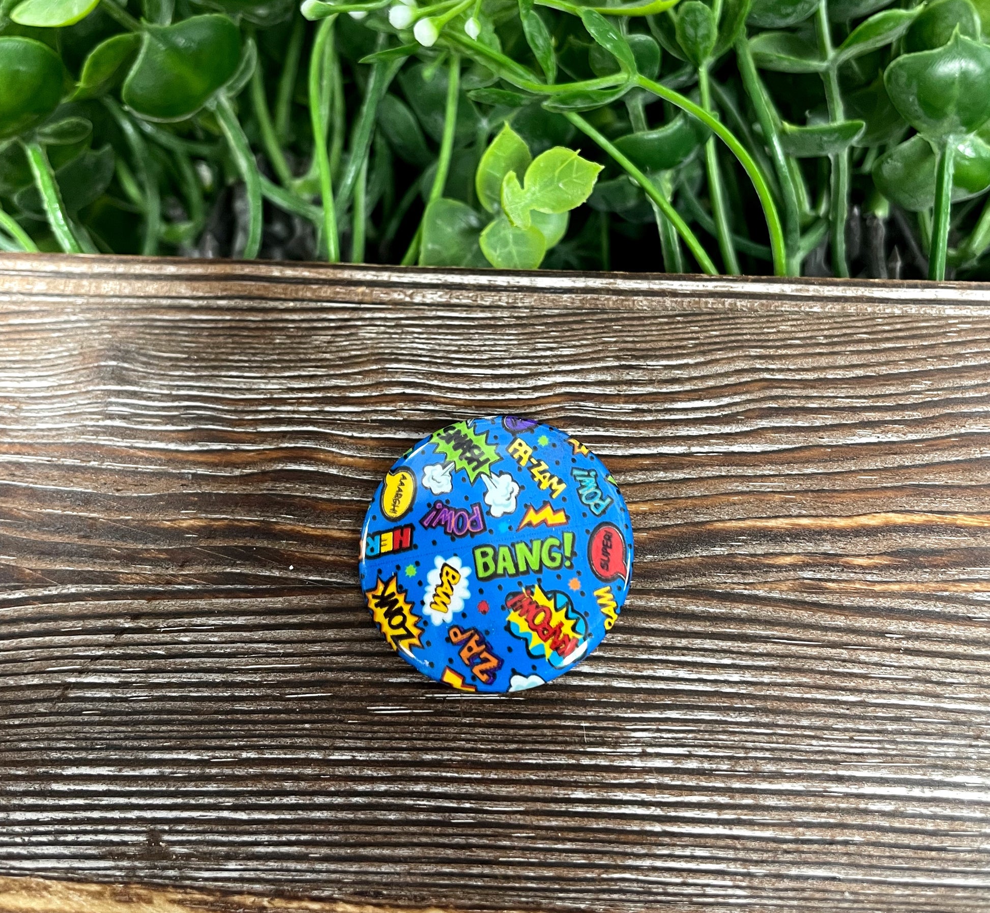 Zap Bang Pow, Graphic Art Button / Pin 1.25” , Comic Book Style - Handmade by Marlayna