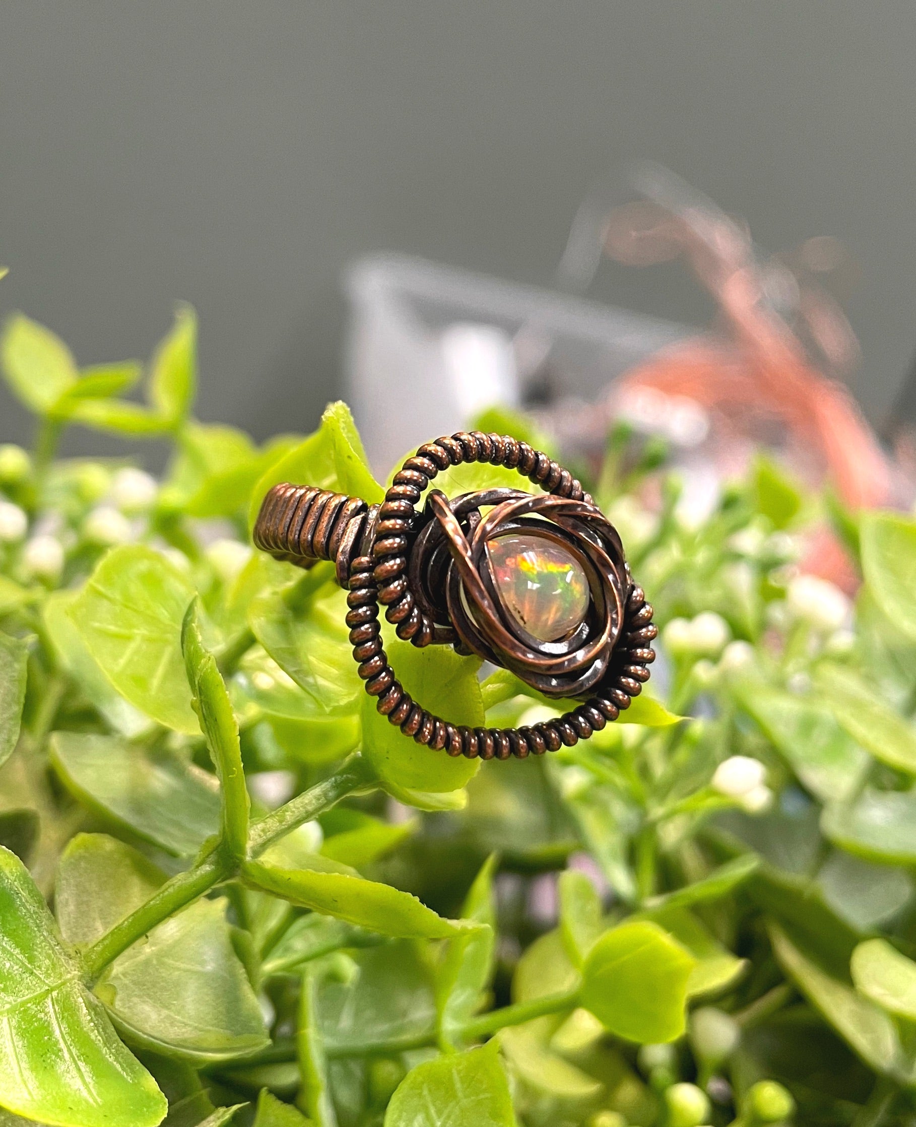 Opal Cabochon Wire Wrapped Ring Size 8 - Handmade by Marlayna