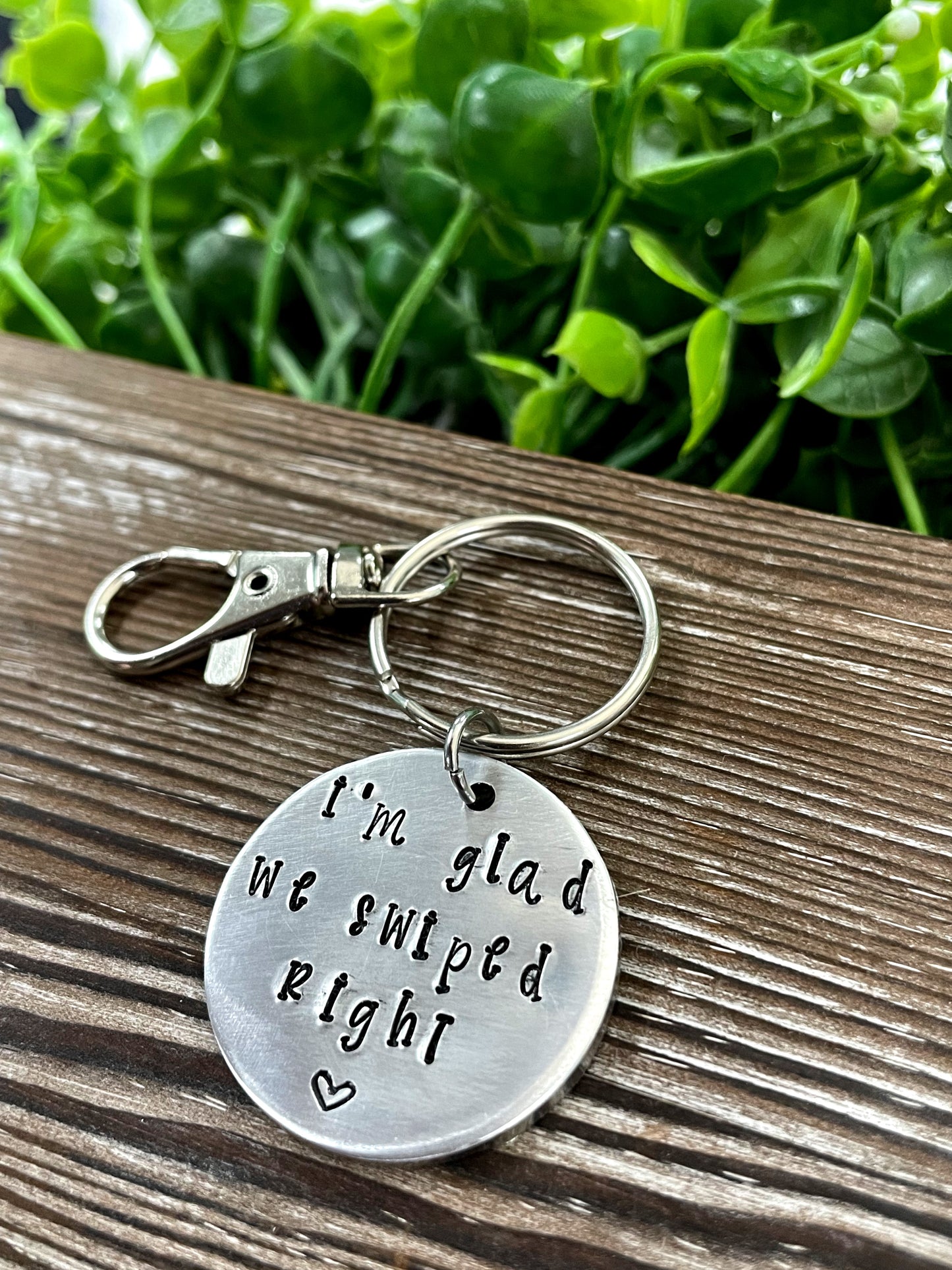 I’m Glad We Swiped Right Hand Stamped Key Chain Boyfriend Gift Valentines Day - Handmade by Marlayna