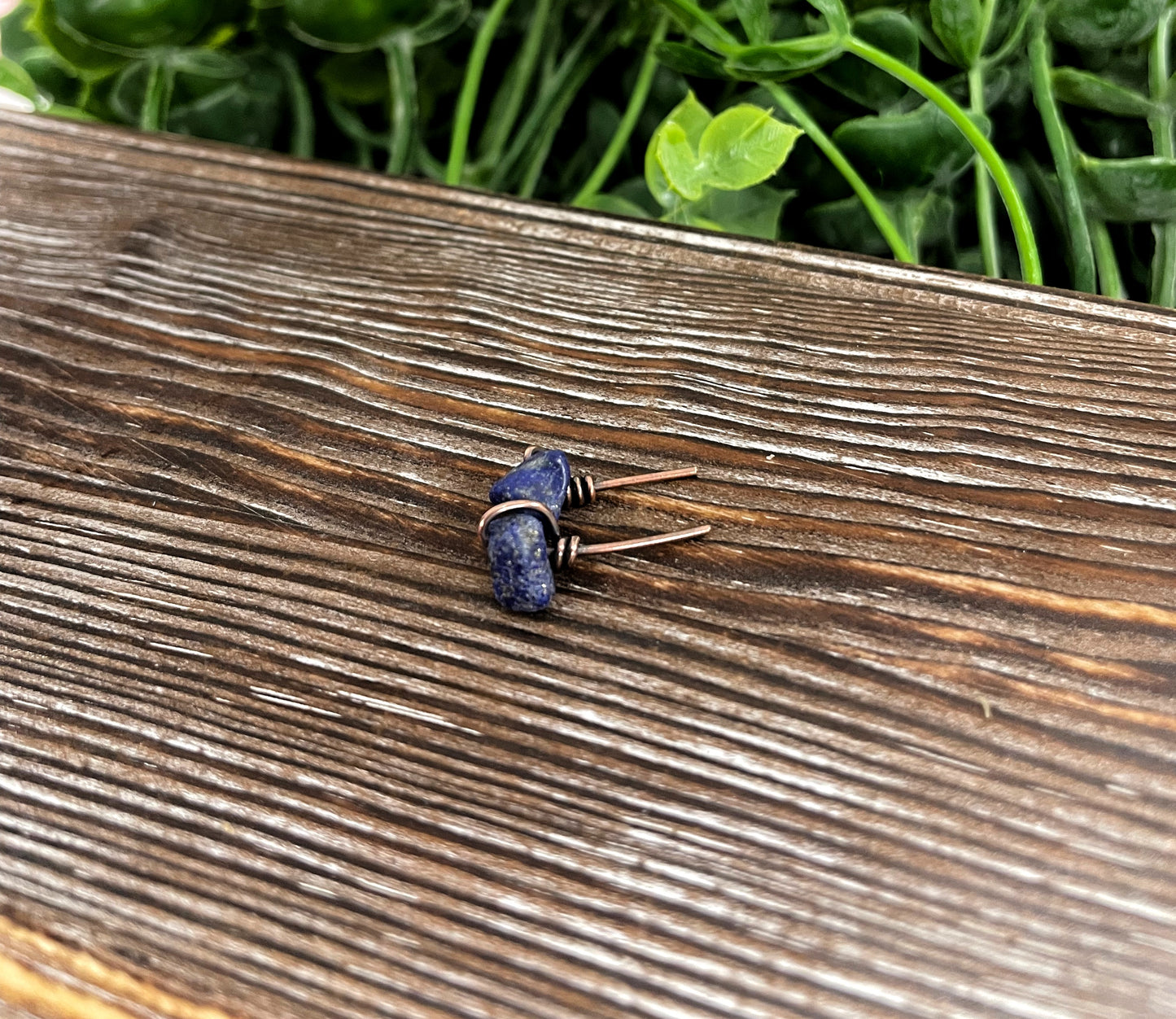 Sodalite Gemstone Chip Copper Stud Earrings - Handmade by Marlayna