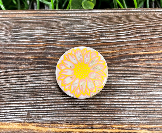 Yellow Sunshine Sunflower, Graphic Art Button / Pin 1.25” - Handmade by Marlayna