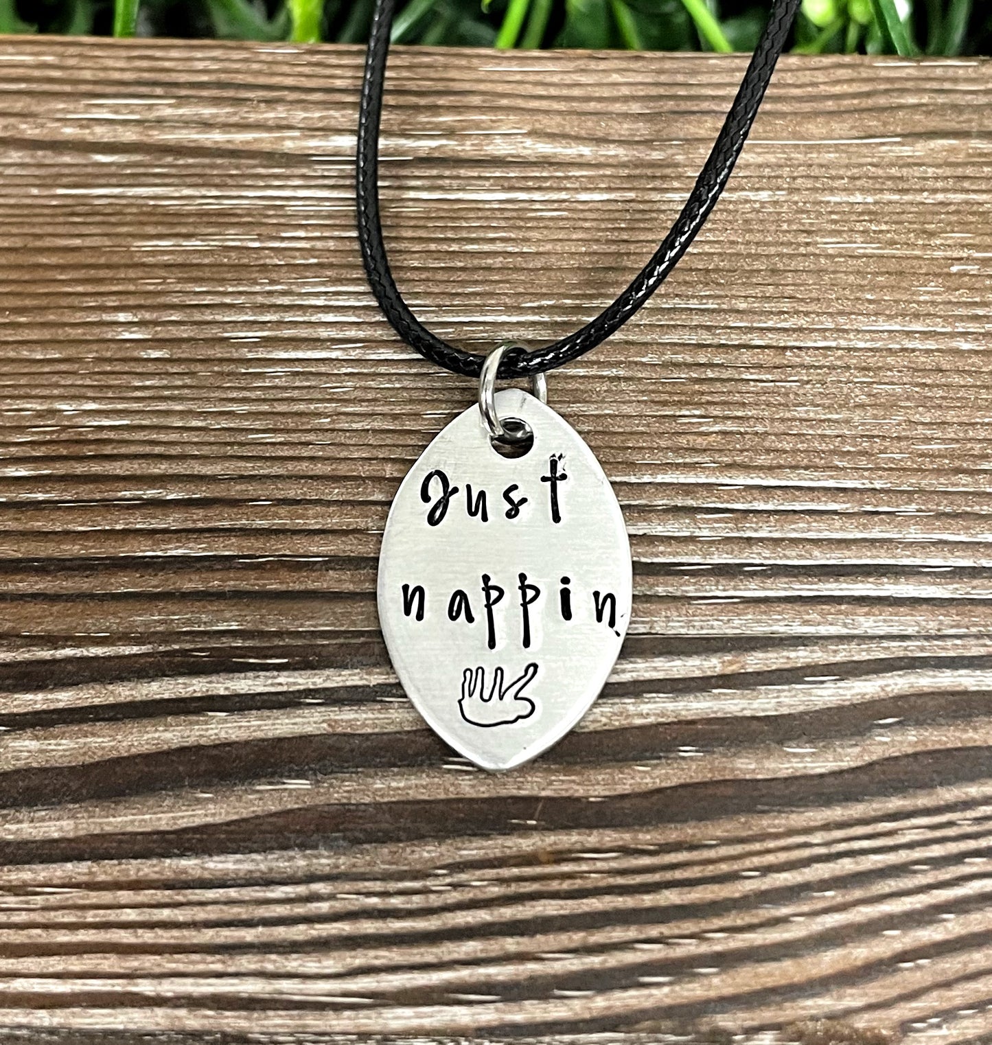 Just Nappin Sloth Fun Animal Themed Hand Stamped Necklace - Handmade by Marlayna