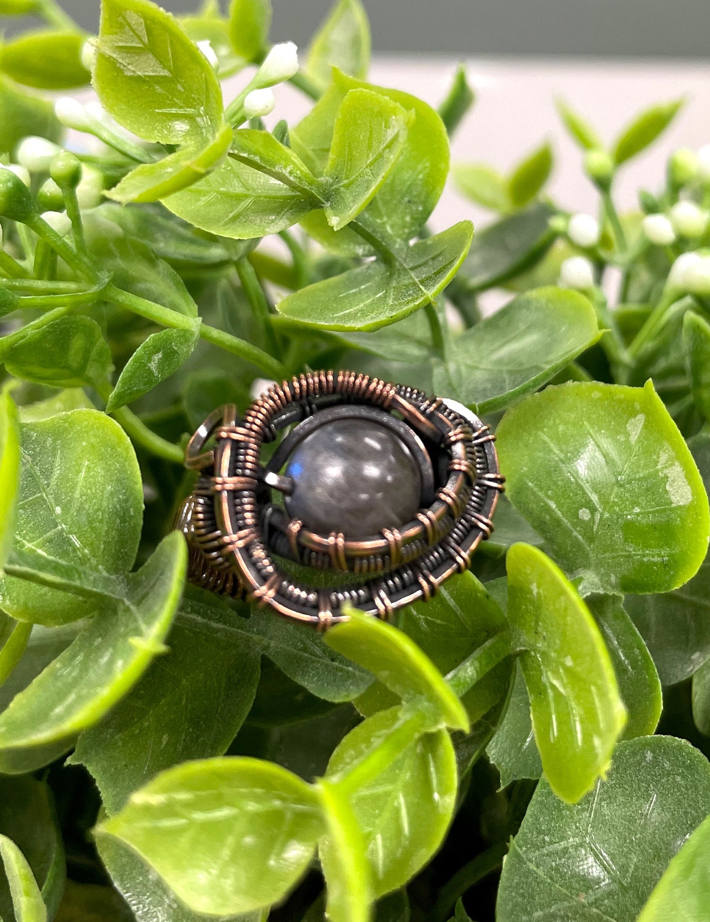 Labradorite Wire Wrapped Ring - Handmade by Marlayna