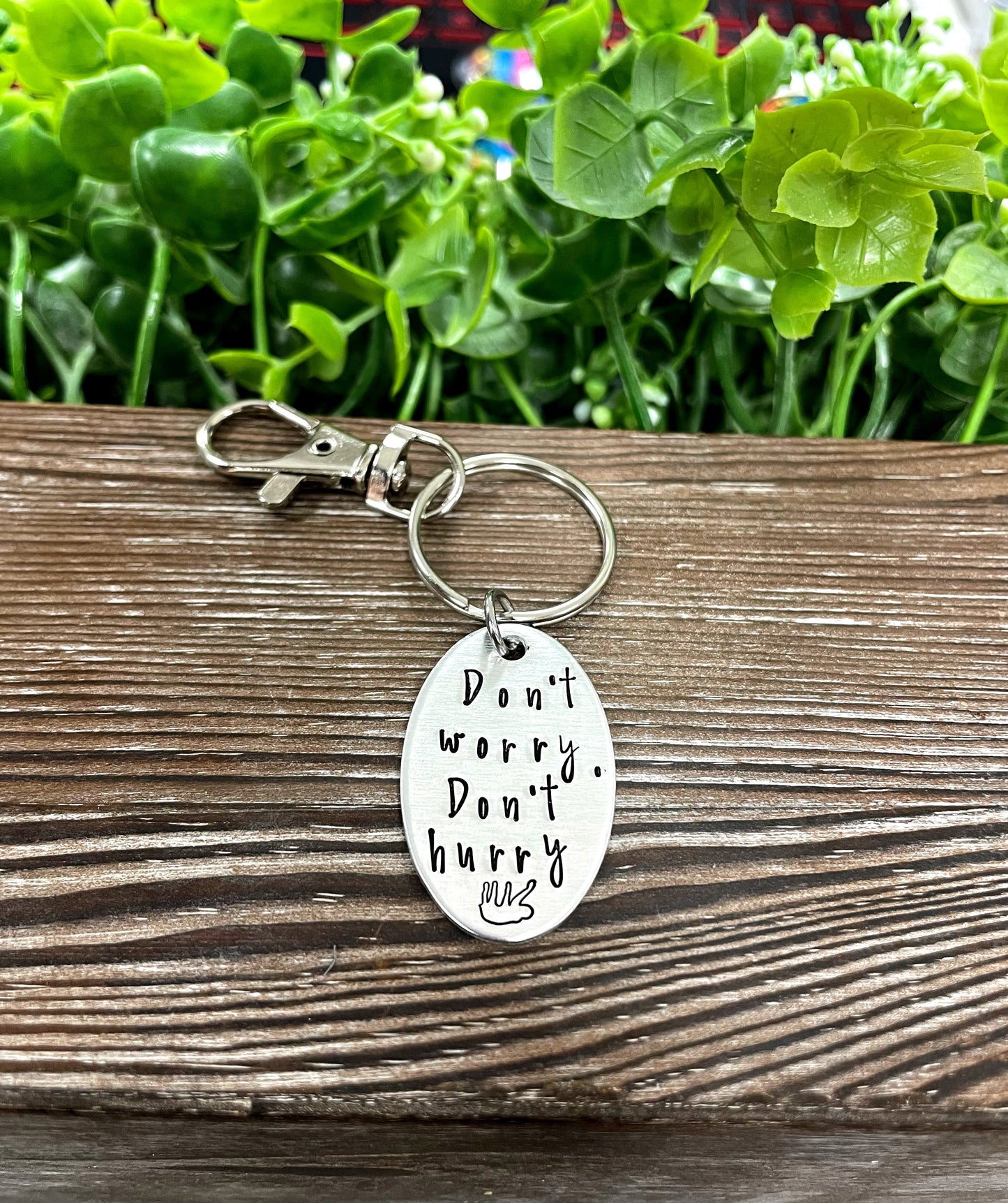 Don’t Worry Don’t Hurry Sloth Fun Animal Themed Hand Stamped Key Chain - Handmade by Marlayna