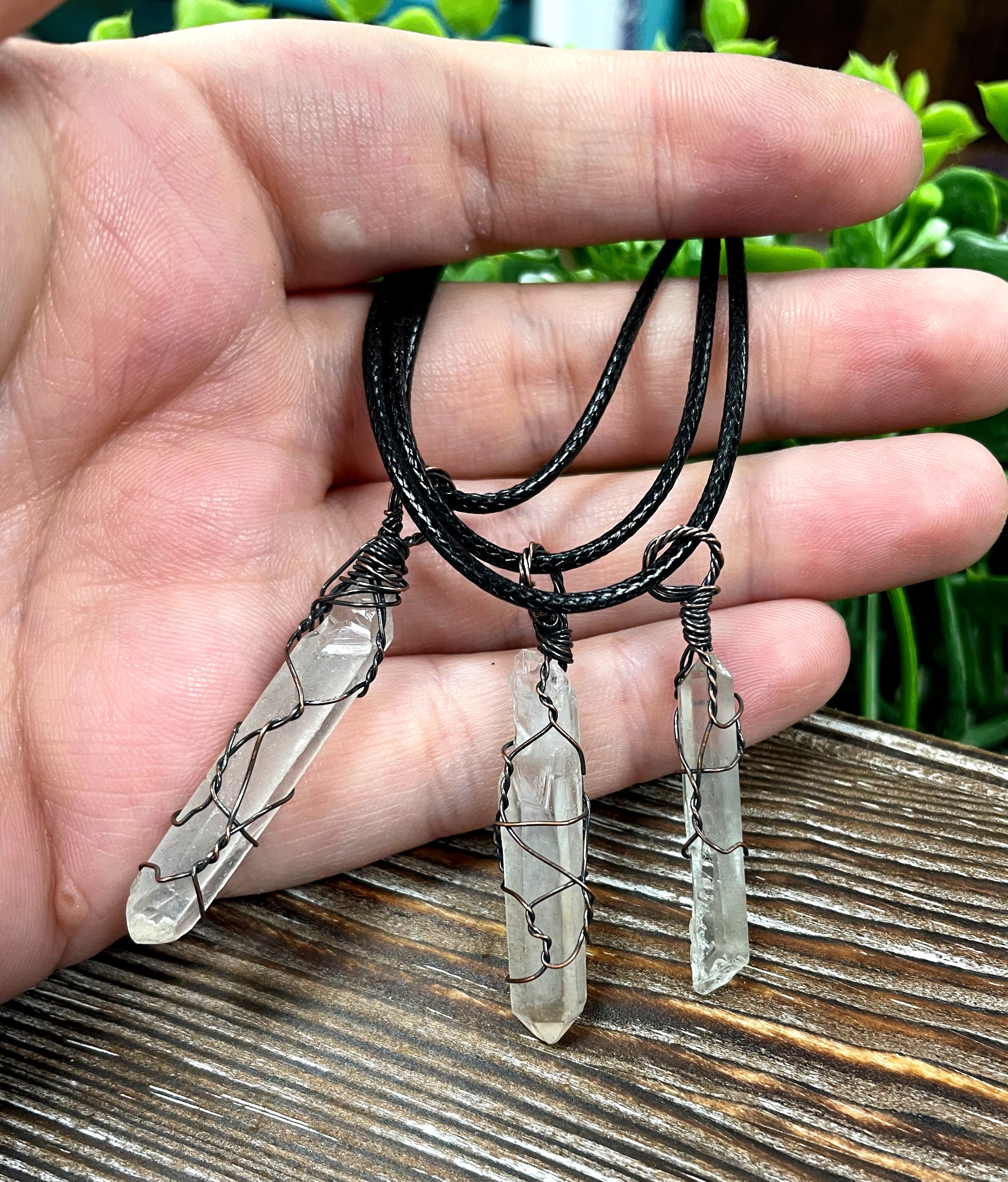 Wire Wrapped Clear Quartz Crystal Gemstone Pendant, Cage Wrap - Handmade by Marlayna