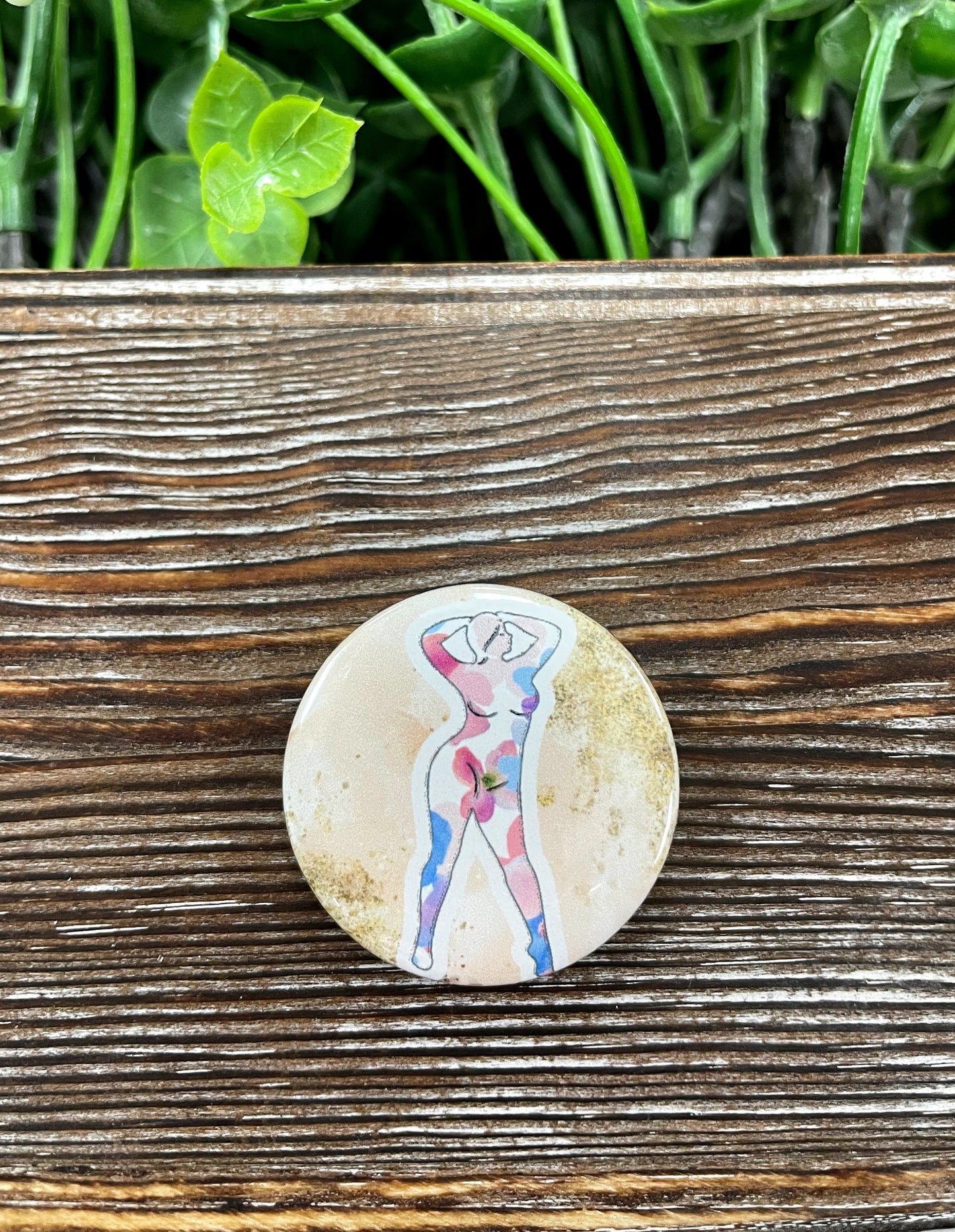 Floral Woman Silhouette Graphic Art Button / Pin 1.25” - Handmade by Marlayna