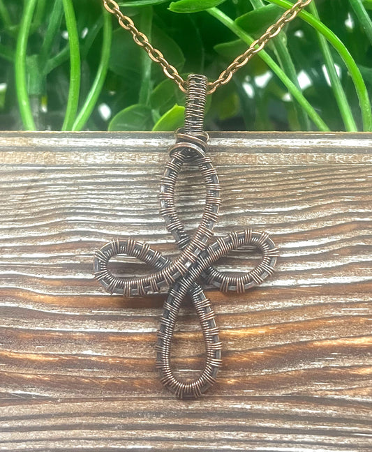 Wire Wrapped Celtic Cross Copper Pendant - Handmade by Marlayna