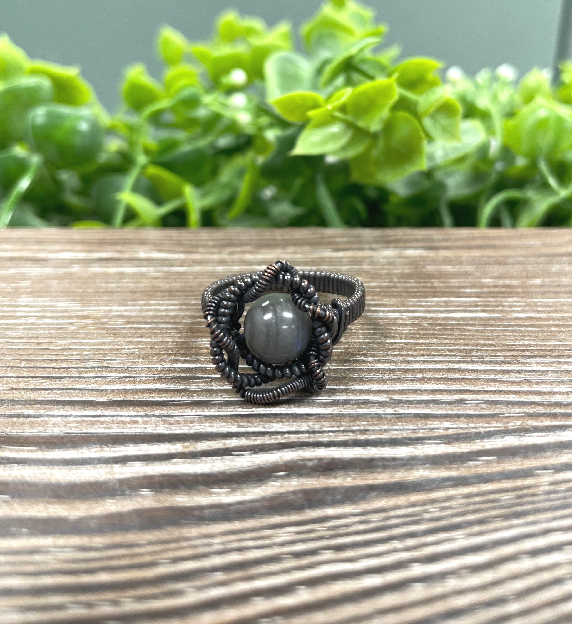 Labradorite Gemstone Wire Wrapped Ring - Handmade by Marlayna