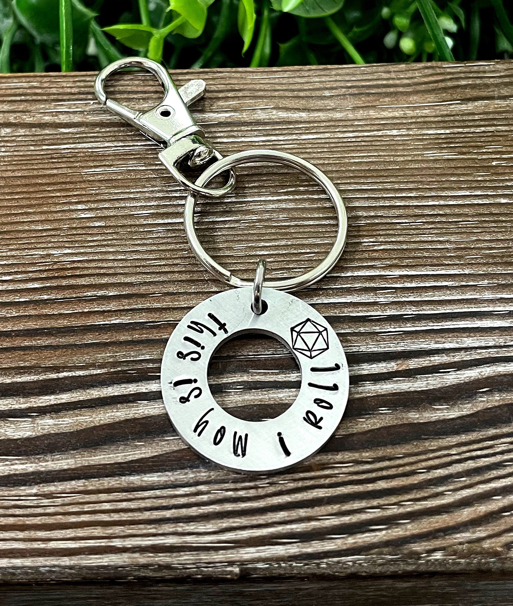 This is how I roll Gamer Dice Themed Hand Stamped Key Chain - Handmade by Marlayna