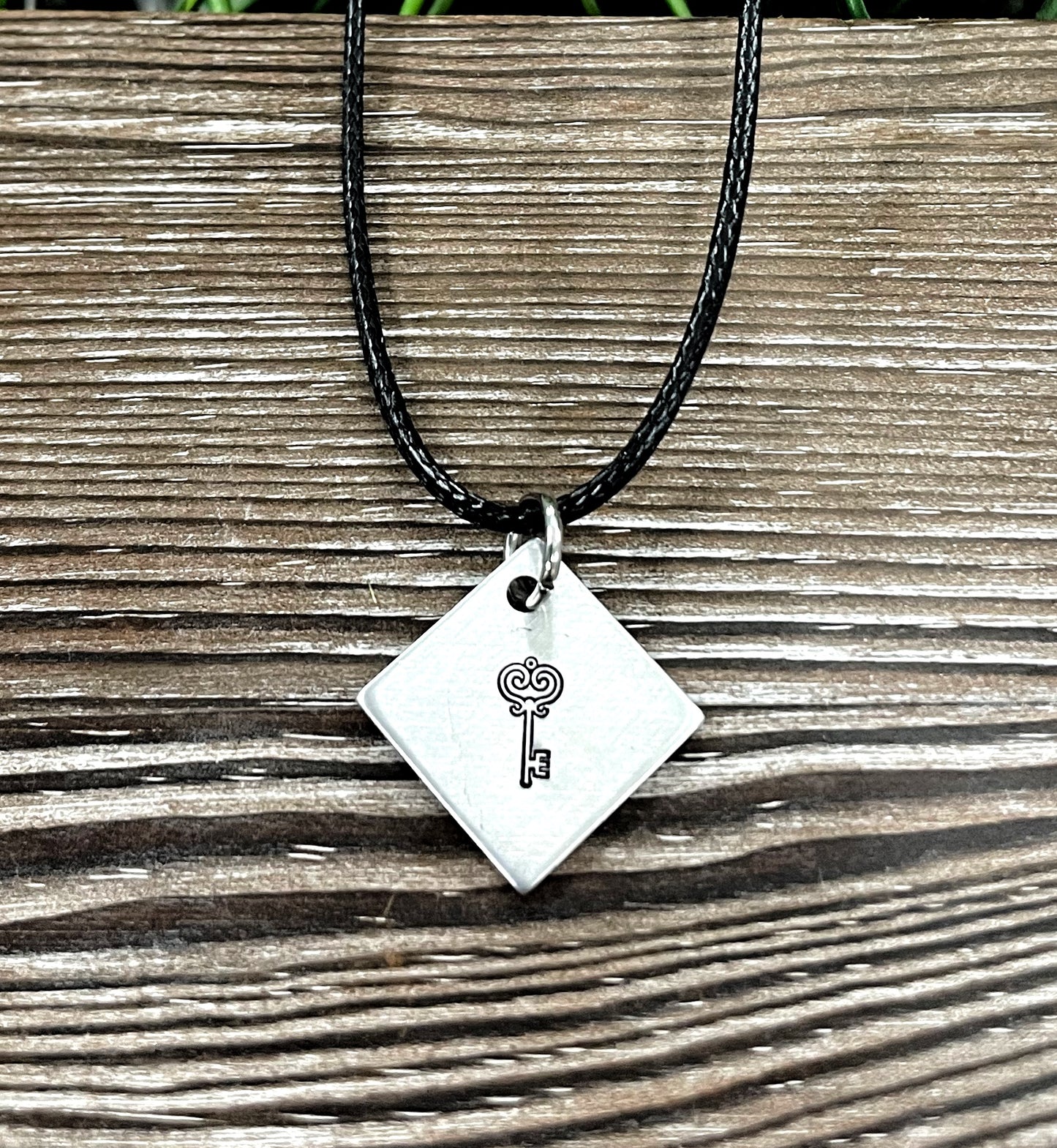 Skeleton Key Diamond Fun Animal Themed Hand Stamped Necklace - Handmade by Marlayna